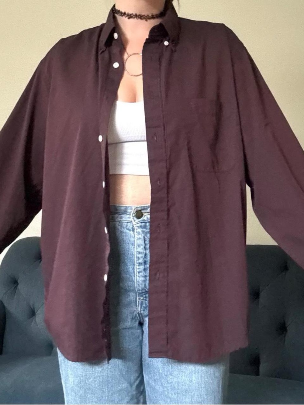 Burgundy button up shirt